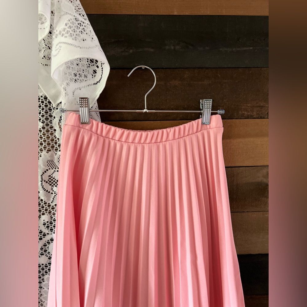 Vintage 60s Sarah K Baby Pink Pleated Midi Skirt Size Vintage 10 - Picture 6 of 9